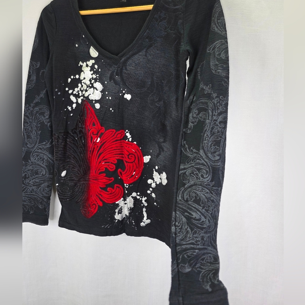 Y2k 00s Vanity Womens Whimsigoth Burnout Gothic Grunge Long Sleeve Fitted Size M - Picture 8 of 14